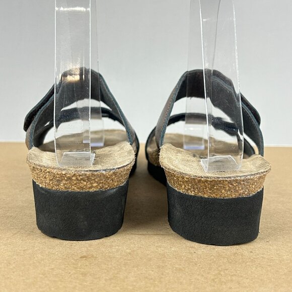 Naot Althea Leather Two Strap Sandals Womens 7 Black Rose Gold Slip On - Picture 4 of 9